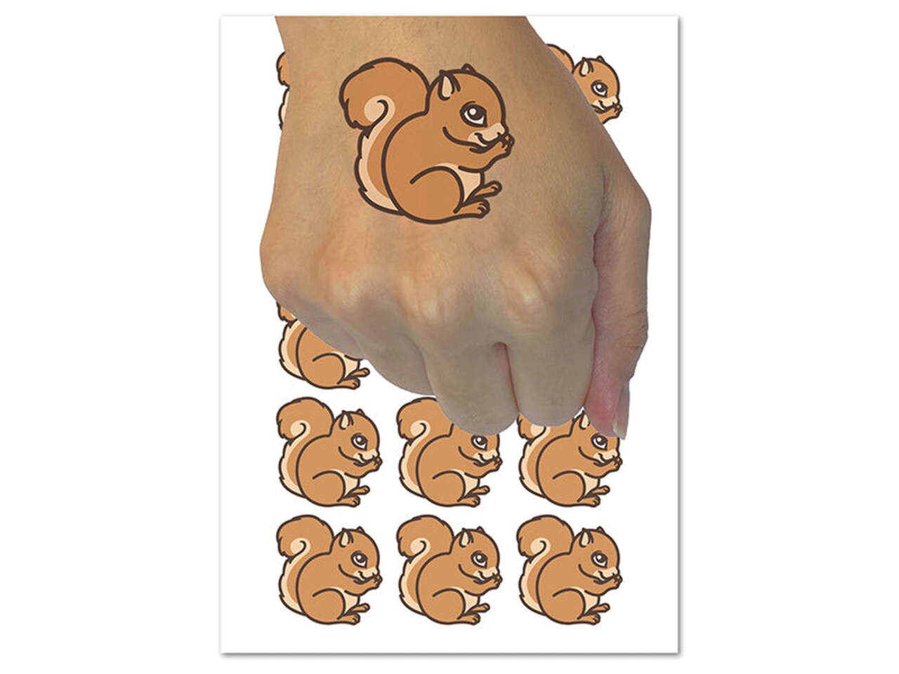 Baby Squirrel Woodland Animal Temporary Tattoo Water Resistant Fake Body Art Set Collection (1 Sheet)